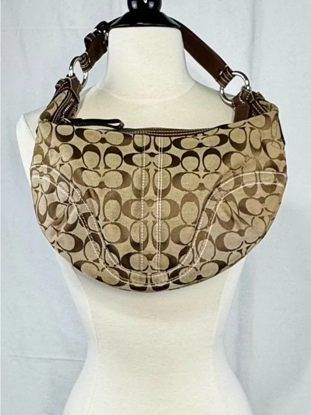 Vintage Coach Soho Signature Hobo Bag Canvas/Leather Brown 10074 Y2K